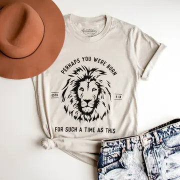 For Such A Time Esther Lion Christian Graphic Tee - Stone